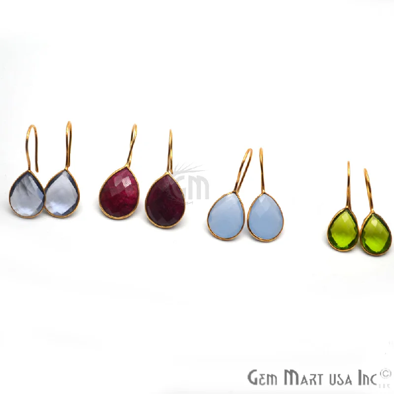 Pear Shape 17x13mm Gold Plated Gemstone Hook Earrings 1Pair (Pick your Gemstone)