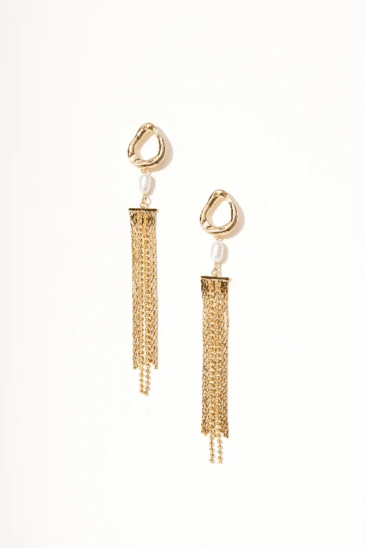 Pearl and 18K Gold Tassel Earrings