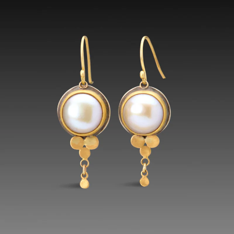 Pearl Drop Earrings with Gold Trios