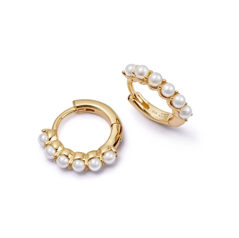 Pearl Mini Huggie Earrings 18ct Gold Plate