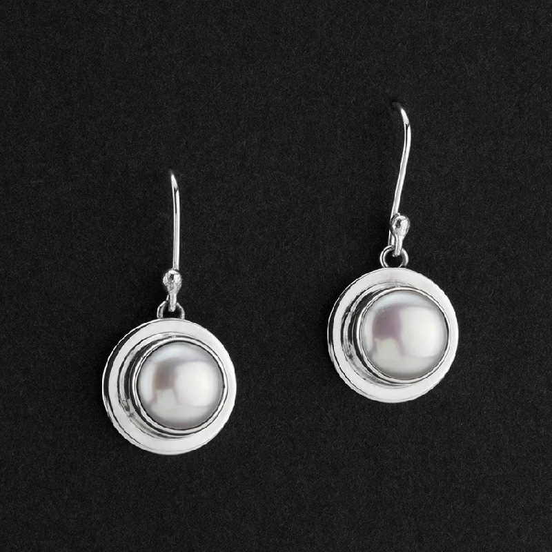 Sterling Silver and Button Pearl Drop Earrings