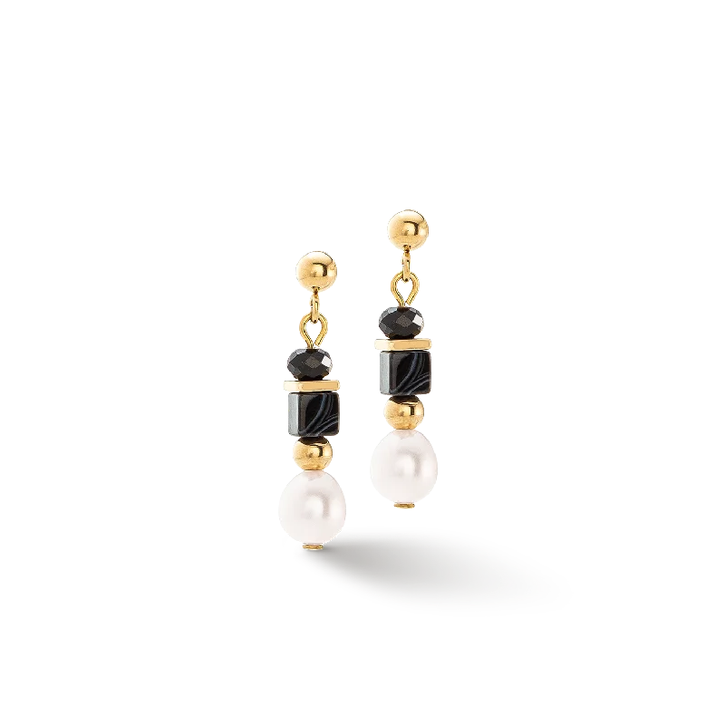 Pearls & Onyx earrings gold