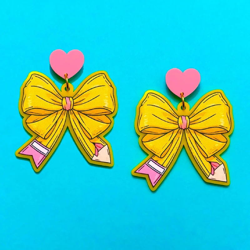 Pencil Bow Drop Earrings