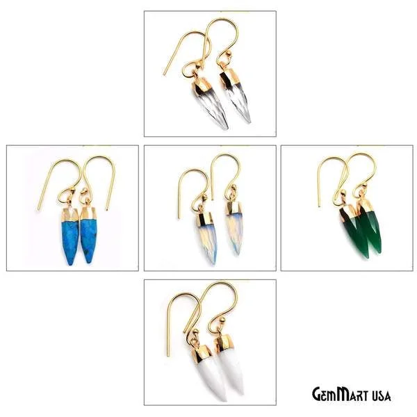 Pencil Shape 24x6mm Gold Plated Gemstone Dangle Hook Earring Choose Your Style (90154-1)