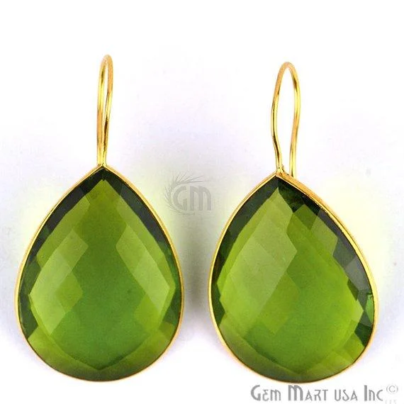 Peridot Bezel Pears shape 23x46mm Gold Plated Gemstone Dangle Hook Earring (PHER-90052)