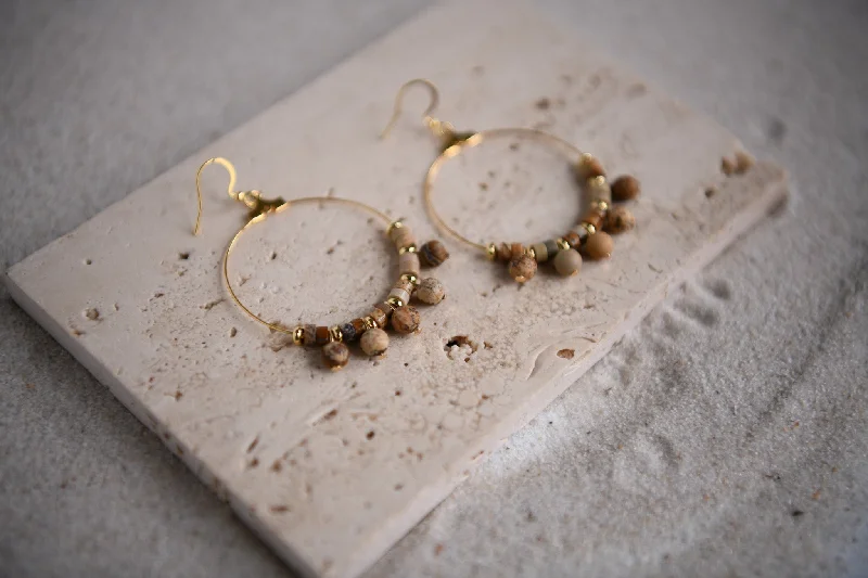 Nova Picture Jasper Ball Drop Hoop Earrings