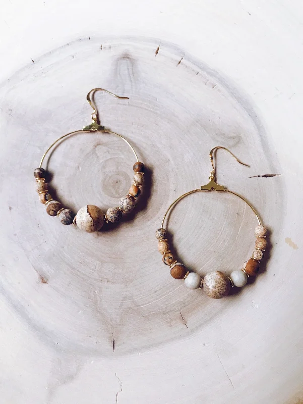 Symmetrical Gemstone Hoop Earrings in Picture Jasper