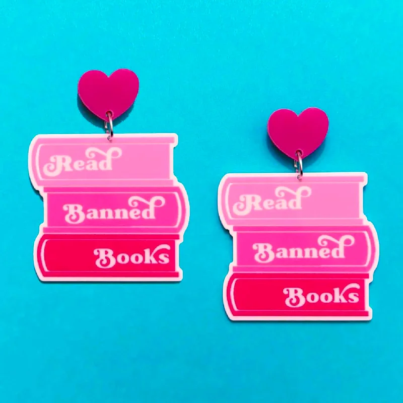 Pink Read Banned Books Drop Earrings