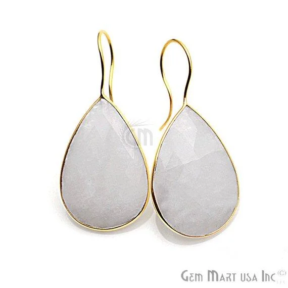 Rainbow Moonstone Gold Plated 32x22mm Pears Shape Gemstone Dangle Hook Earring (RMER-90237)