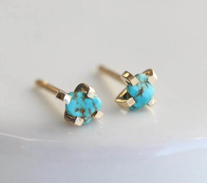 Genuine Raw Turquoise Gold Stud Earrings