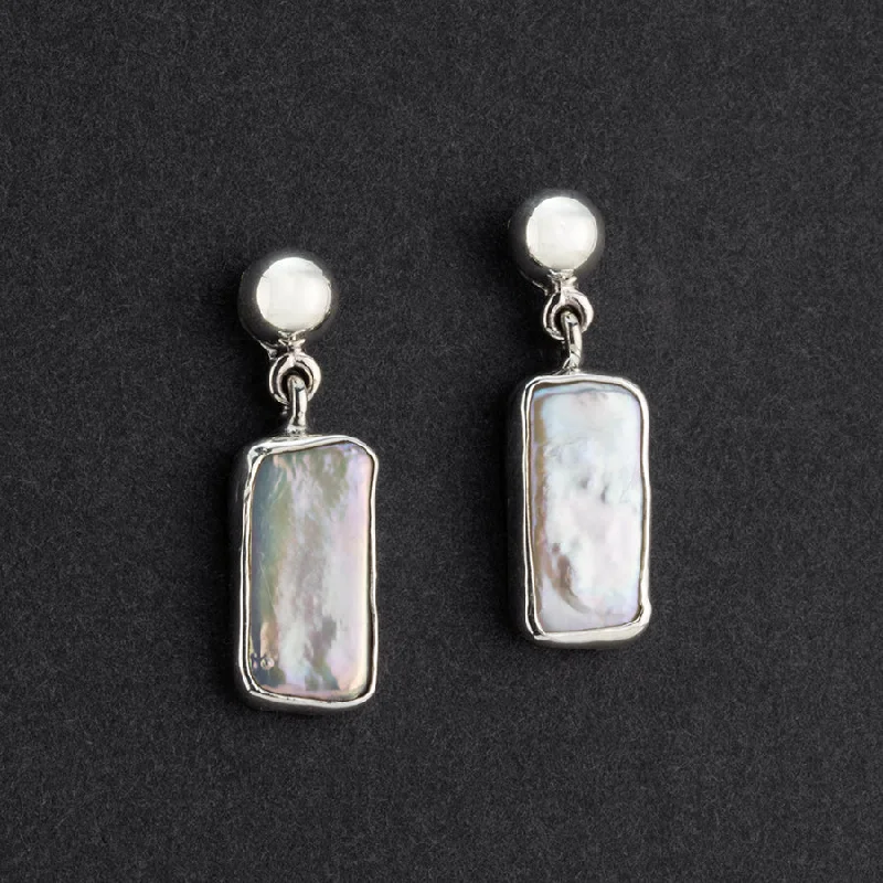 Rectangular Biwa Pearl Drop Earrings