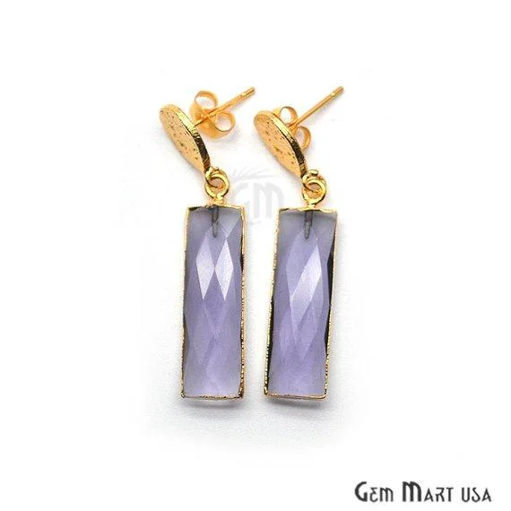 Rectangle Shape 42x9mm Gold Plated Gemstone Hook Earrings (Pick your Gemstone) (90196-1)