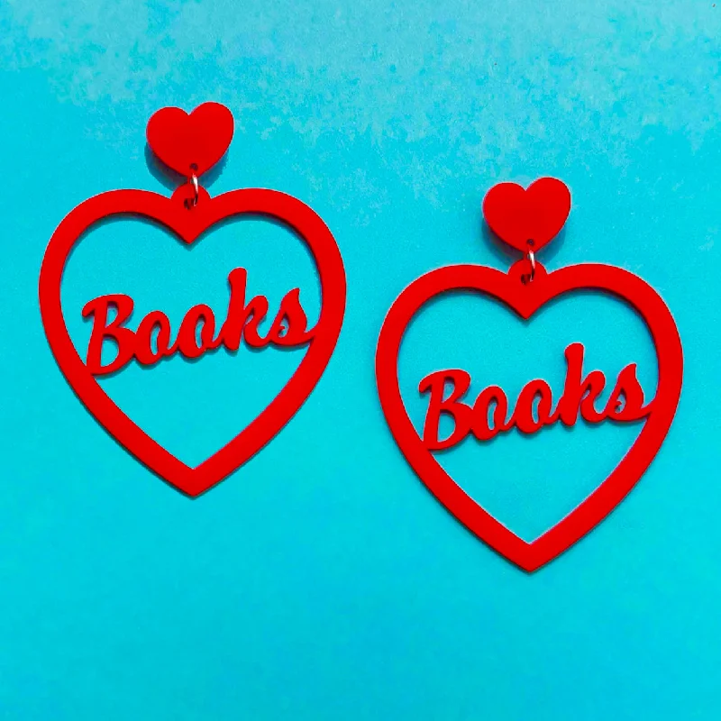 Red Books Heart Drop Earrings