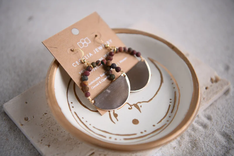 Stella Red Creek Jasper Beaded Half Moon Hoop Earrings