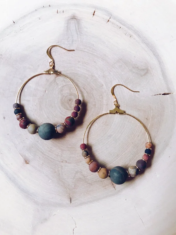 Symmetrical Gemstone Hoop Earrings in Red Creek Jasper