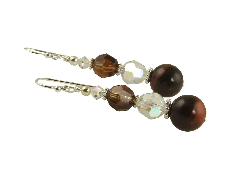 Red Tigers Eye Crystal Beaded Earrings