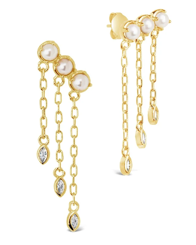 Rhiannon Dangling CZ & Pearl Tiered Stud Earrings