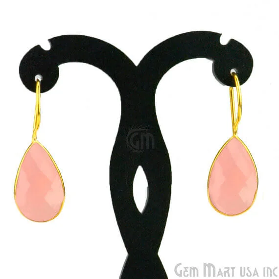 Rose Chalcedony 13x37mm Gold Plated Gemstone Dangle Earrings