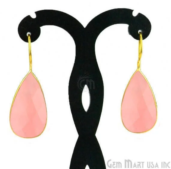 Rose Chalcedony 16x47mm Gold Plated Gemstone Dangle Earrings (RCER-90007)