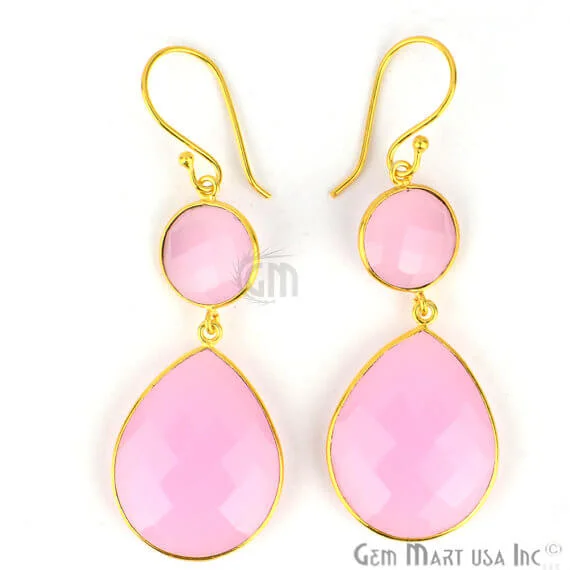 Rose Chalcedony 63x20mm Gold Plated Gemstone Dangle Earrings