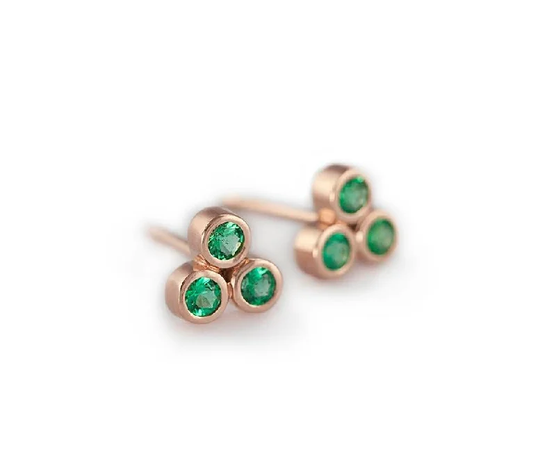 Rose Gold Emerald Earrings, 14K Solid Gold Earrings