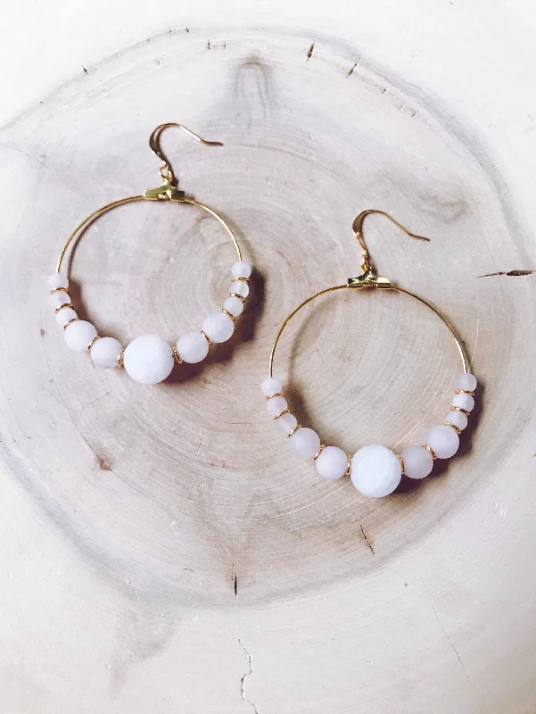 Symmetrical Gemstone Hoop Earrings in Rose Quartz