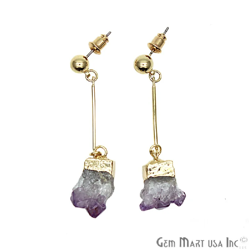 Rough Amethyst 12mm Gold Electroplated Dangle Stud Earring (CHPR-50728)