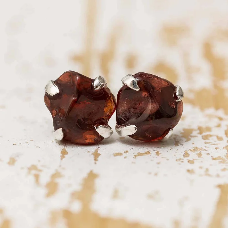 Birthstone Stud Earrings, Rough Stone