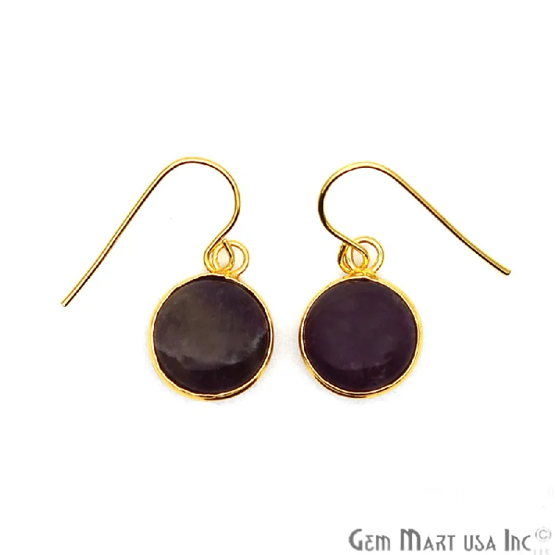 Round Gemstone 12mm Gold Plated Dangle Hook Earring Choose Your Gemstone (CHPR)