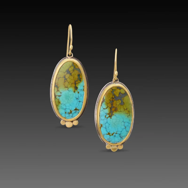 Oval Turquoise Earrings with 22k Gold Trios