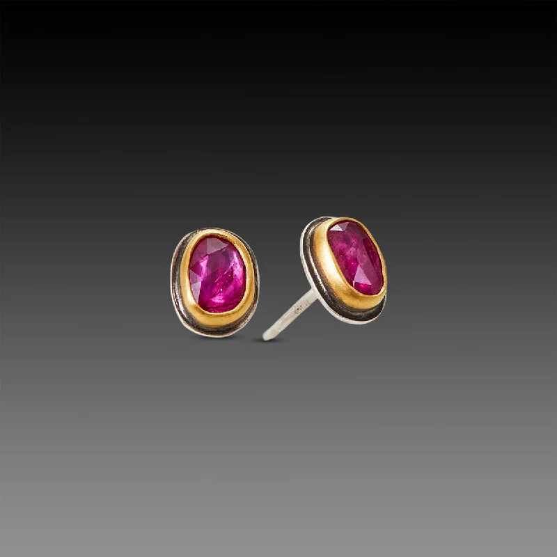 Rose Cut Ruby Stud Earrings