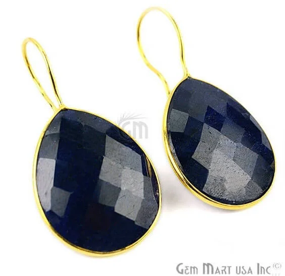 Sapphire 21x26mm Gold Plated Gemstone Dangle Earrings (SHER-90010)