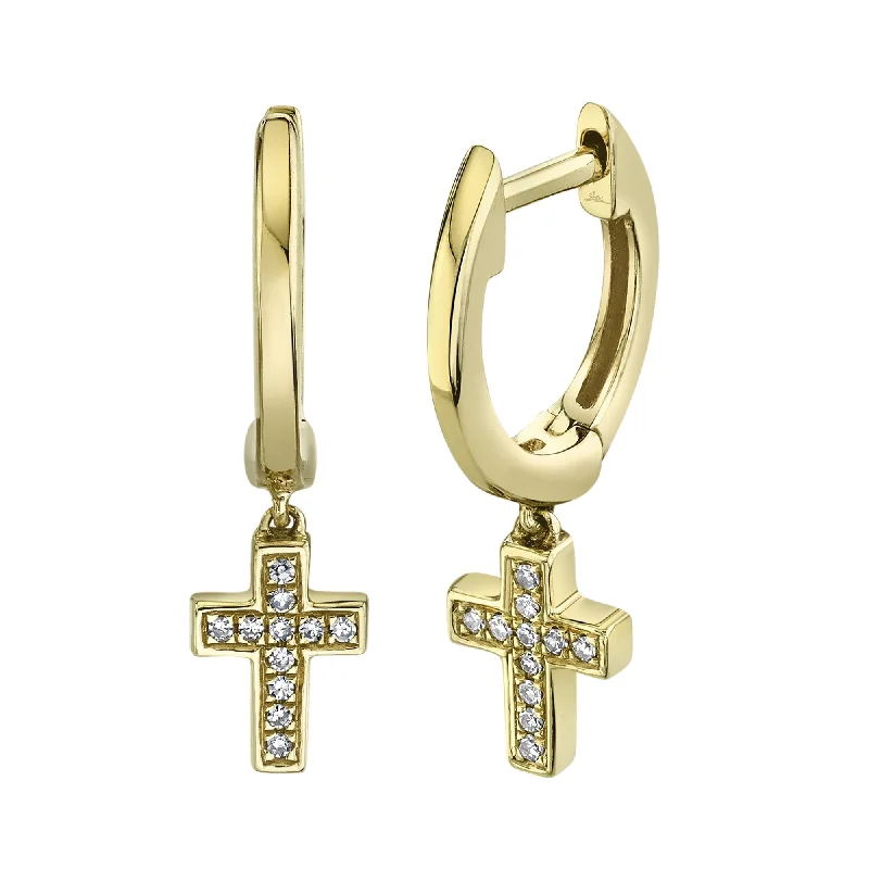 0.04 Ct. Diamond Cross Charm Huggie Earrings