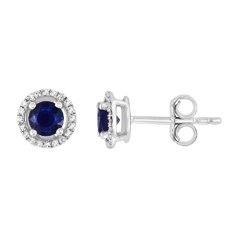 September Birthstone Earrings: 14K White Gold Diamond And Sapphire Earrings