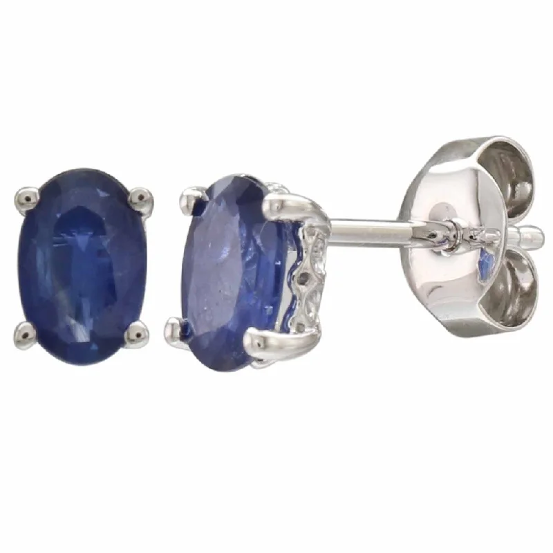 September Birthstone Earrings: 14K White Gold Oval Sapphire Earrings