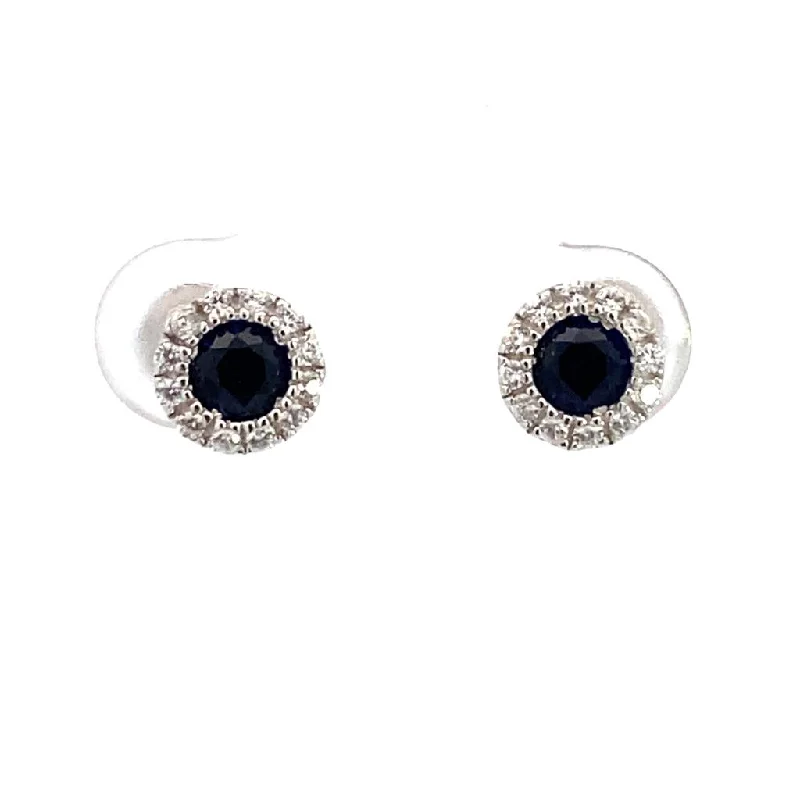 September Birthstone Earrings: Sterling Silver Synthetic Sapphires Halo Earrings