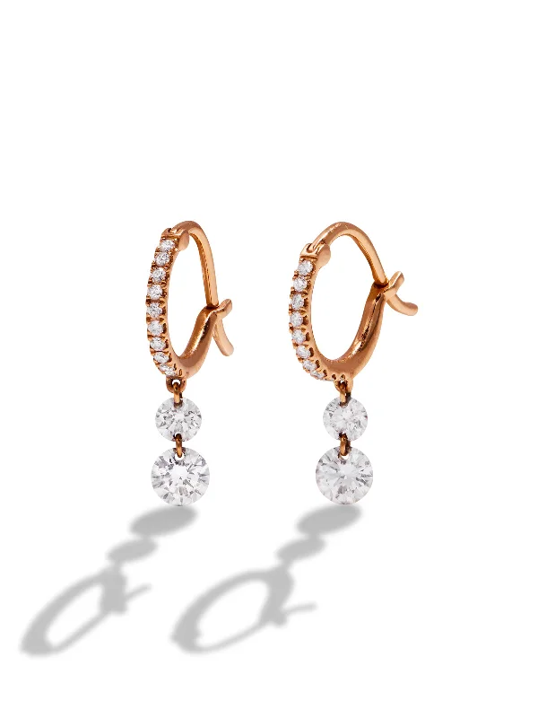 Set Free Double Diamond Rose Gold Mini Hoop Earrings