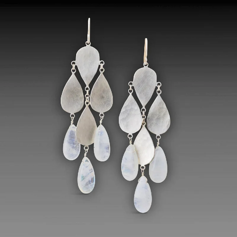 Silver Chandelier Teardrop Earrings with Moonstones