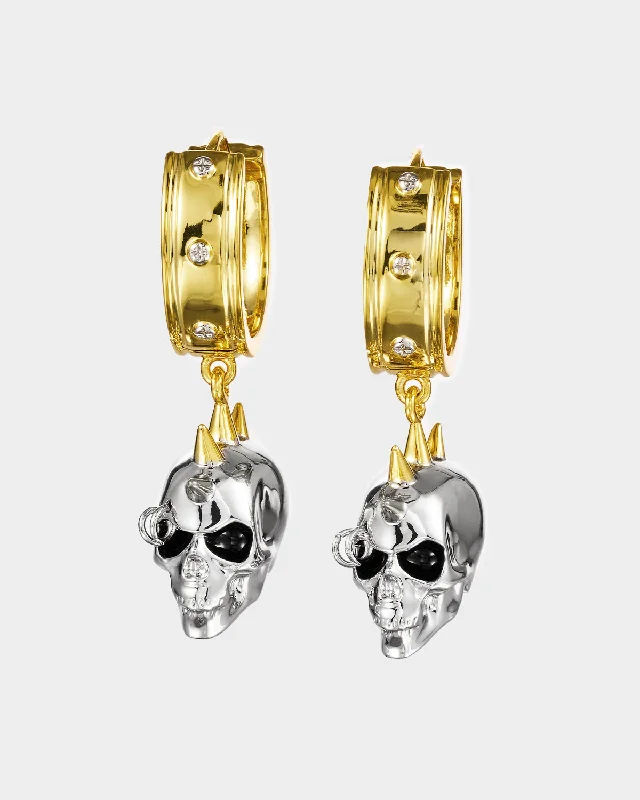 Silver & Golden Studded Skull Earrings