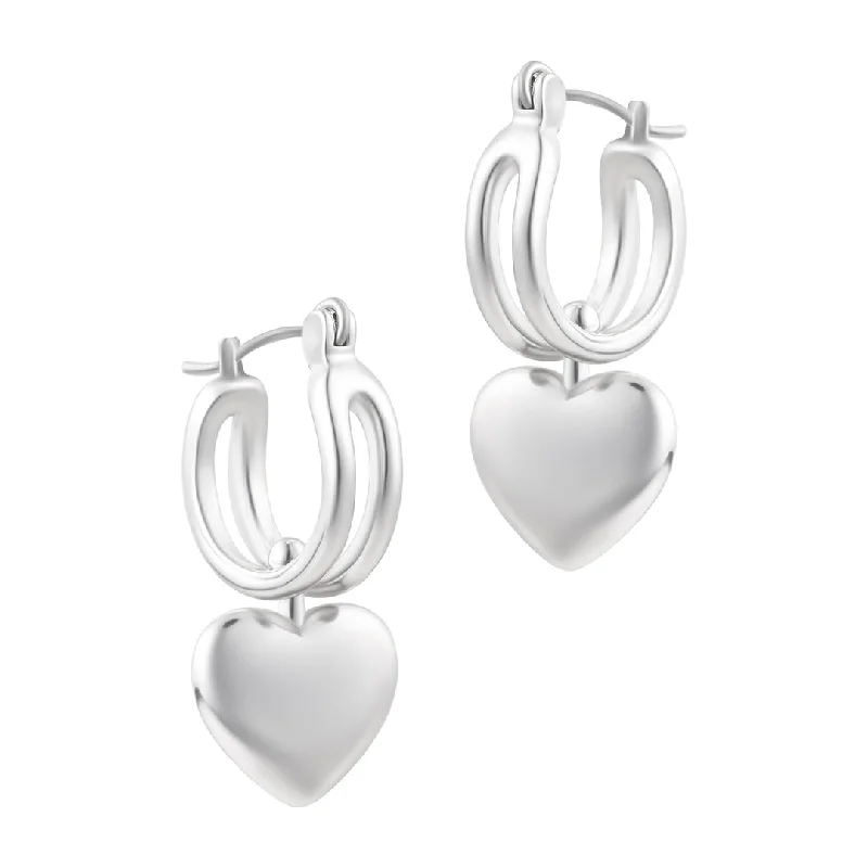 Silver Plated Heart Huggie Earrings