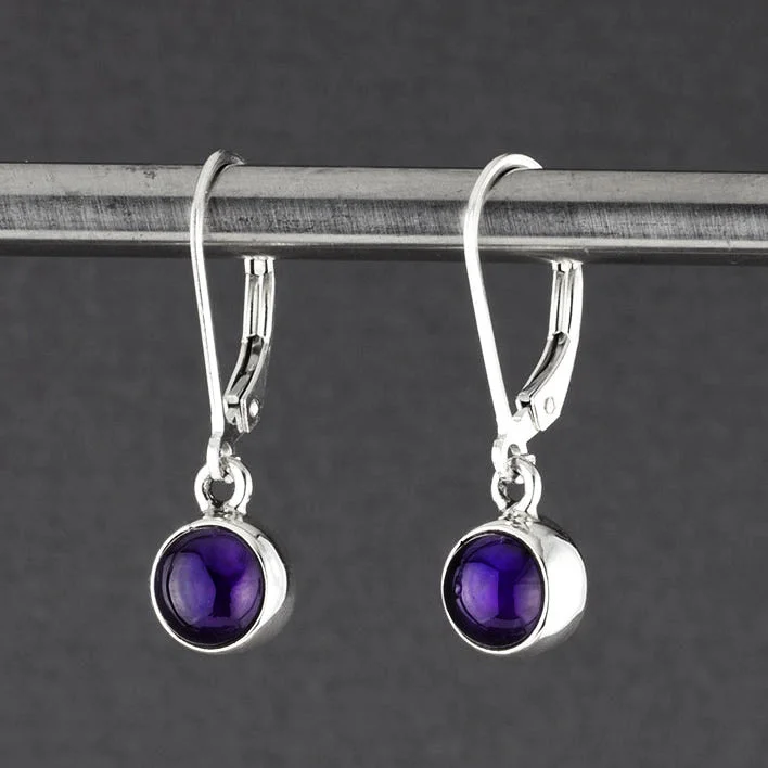 Small Round Amethyst Leverback Drop Earrings