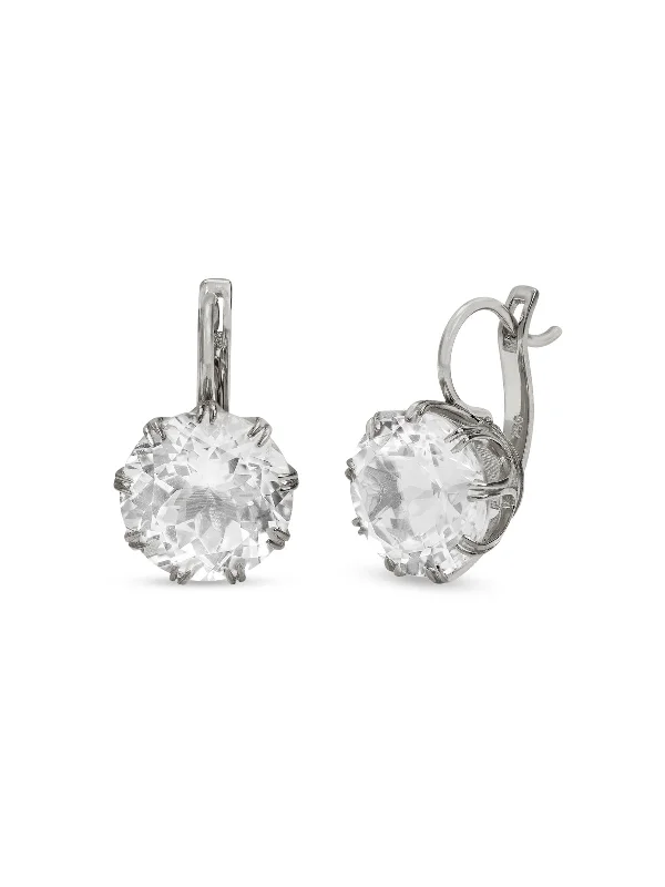 Small White Topaz Crown White Gold Earrings