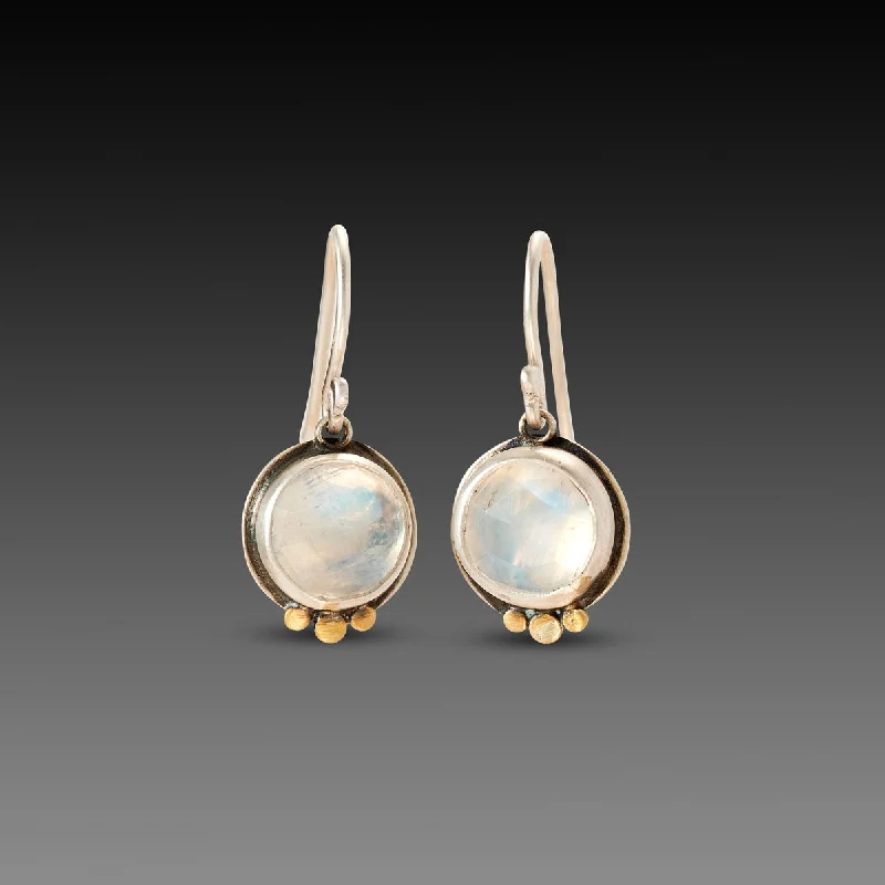 Round Moonstone Earrings with Gold Trios