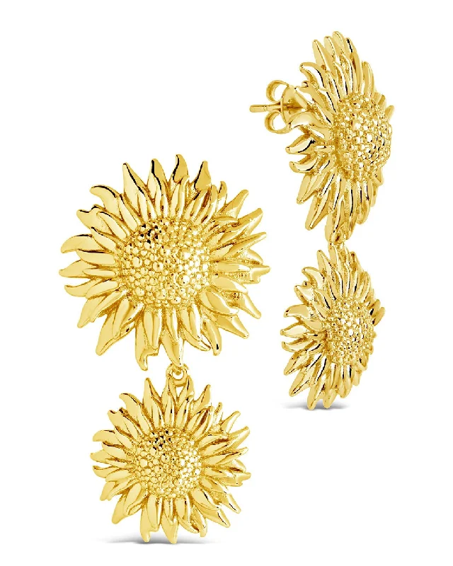 Solaris Sunflower Drop Stud Earrings