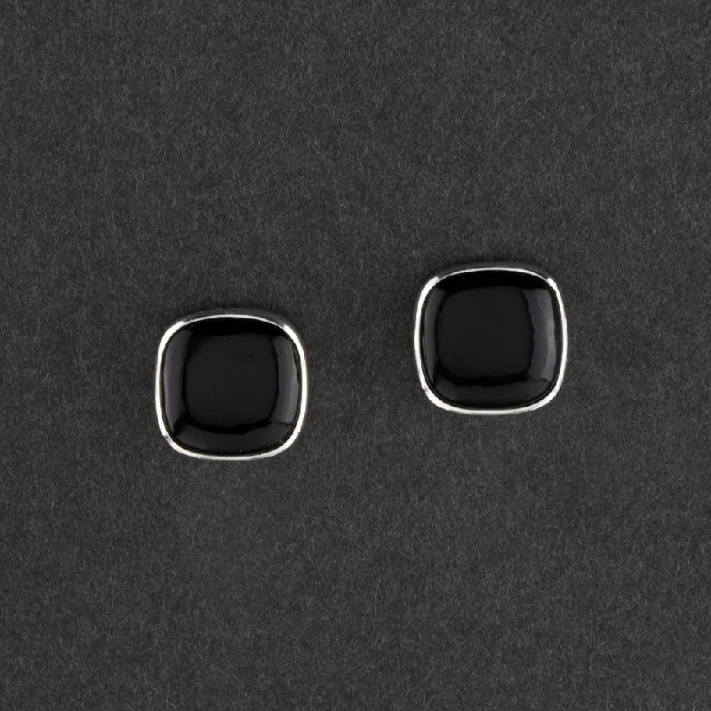 Square Black Obsidian Stud Earrings