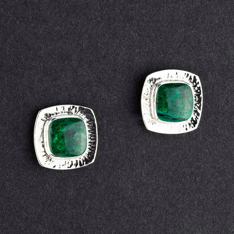 Square Chrysocolla Stud Earrings