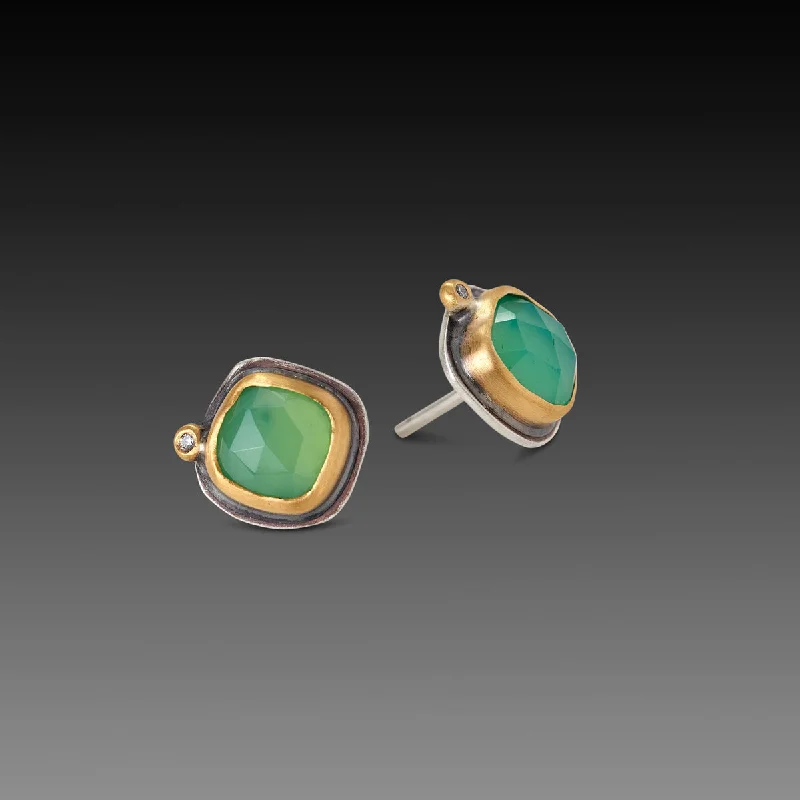 Square Chrysoprase Stud Earrings