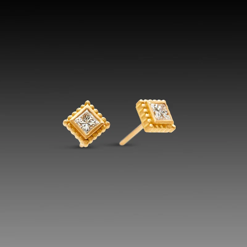 Square Diamond Stud Earrings