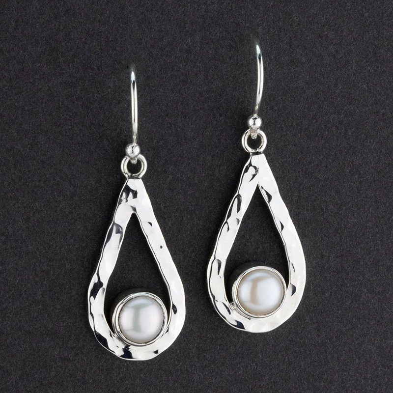 Sterling Silver and Pearl Teardrop Dangle Earrings