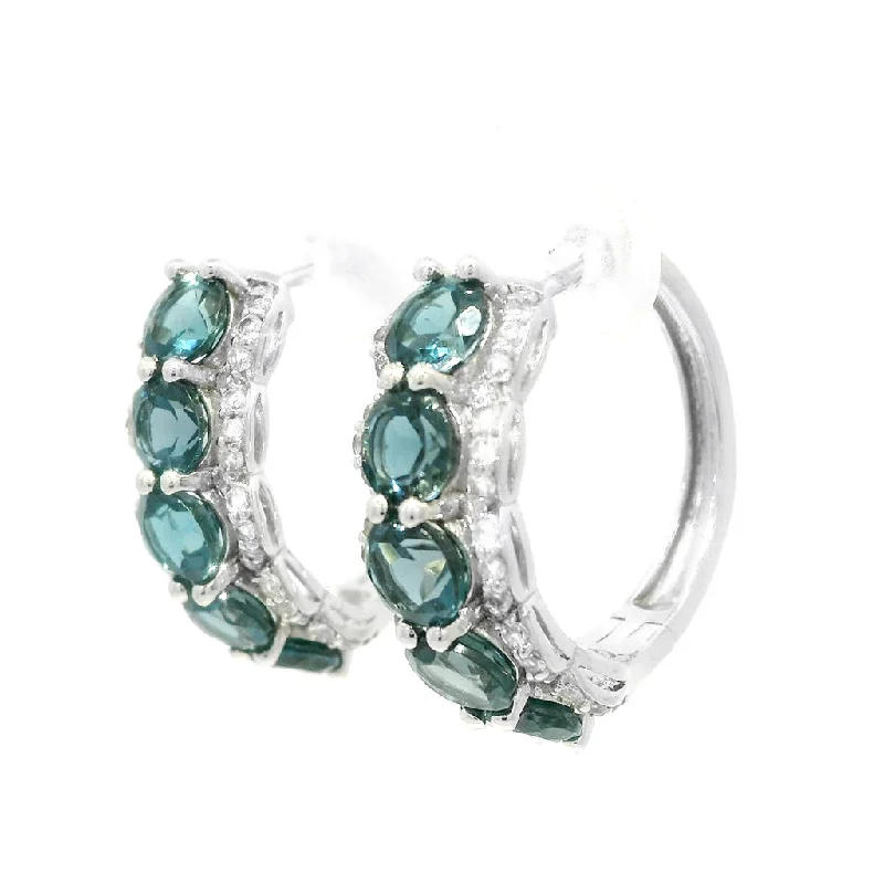 Sterling Silver London Blue Topaz And White Topaz Medium Hoop Earrings